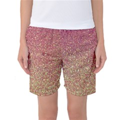 Rose Gold Sparkly Glitter Texture Pattern Women s Basketball Shorts by paulaoliveiradesign