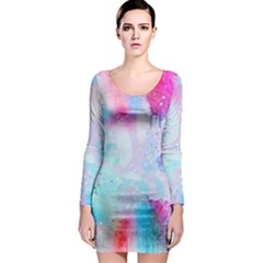 Pink And Purple Galaxy Watercolor Background  Long Sleeve Bodycon Dress by paulaoliveiradesign