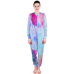 Pink And Purple Galaxy Watercolor Background  Onepiece Jumpsuit (ladies) 