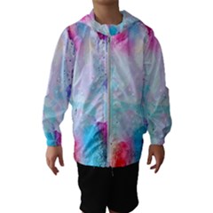 Pink And Purple Galaxy Watercolor Background  Hooded Wind Breaker (kids)