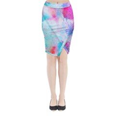 Pink And Purple Galaxy Watercolor Background  Midi Wrap Pencil Skirt by paulaoliveiradesign