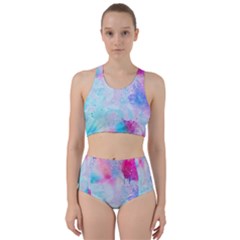 Pink And Purple Galaxy Watercolor Background  Racer Back Bikini Set