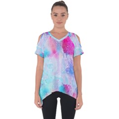 Pink And Purple Galaxy Watercolor Background  Cut Out Side Drop Tee by paulaoliveiradesign