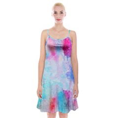 Pink And Purple Galaxy Watercolor Background  Spaghetti Strap Velvet Dress