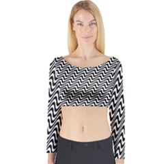 Black And White Waves Illusion Pattern Long Sleeve Crop Top by paulaoliveiradesign