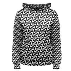 Black And White Waves Illusion Pattern Women s Pullover Hoodie