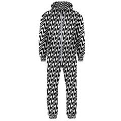 Black And White Waves Illusion Pattern Hooded Jumpsuit (men) 