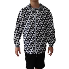 Black And White Waves Illusion Pattern Hooded Wind Breaker (kids)