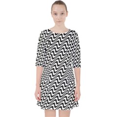 Black And White Waves Illusion Pattern Pocket Dress