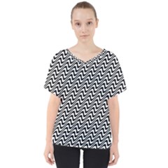 Black And White Waves Illusion Pattern V-neck Dolman Drape Top