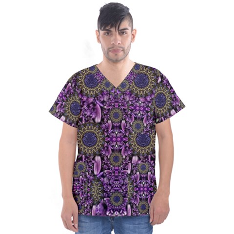 Flowers From Paradise In Fantasy Elegante Men s V-neck Scrub Top by pepitasart