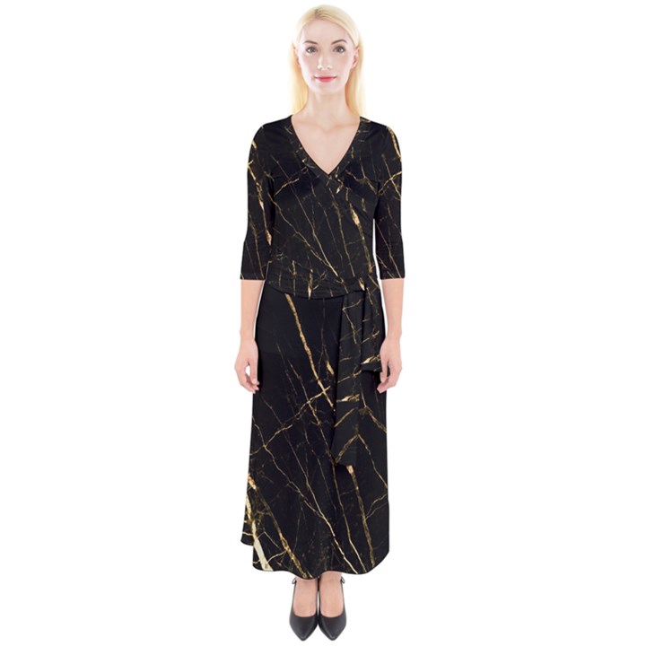 black marble Quarter Sleeve Wrap Maxi Dress