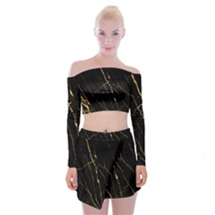 Black Marble Off Shoulder Top With Mini Skirt Set by NouveauDesign