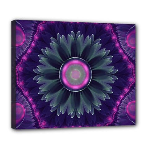 Beautiful Hot Pink And Gray Fractal Anemone Kisses Deluxe Canvas 24  X 20   by jayaprime