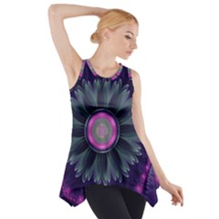 Beautiful Hot Pink And Gray Fractal Anemone Kisses Side Drop Tank Tunic by jayaprime