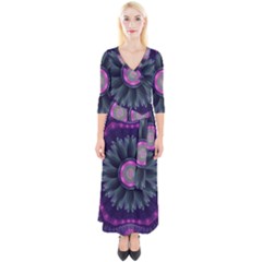 Beautiful Hot Pink And Gray Fractal Anemone Kisses Quarter Sleeve Wrap Maxi Dress