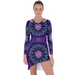 Beautiful Hot Pink And Gray Fractal Anemone Kisses Asymmetric Cut-out Shift Dress by jayaprime