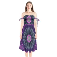 Beautiful Hot Pink And Gray Fractal Anemone Kisses Shoulder Tie Bardot Midi Dress by jayaprime