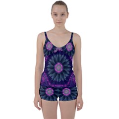 Beautiful Hot Pink And Gray Fractal Anemone Kisses Tie Front Two Piece Tankini by jayaprime