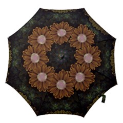 Abloom In Autumn Leaves With Faded Fractal Flowers Hook Handle Umbrellas (small) by jayaprime