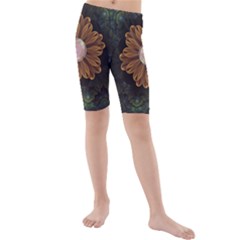 Abloom In Autumn Leaves With Faded Fractal Flowers Kids  Mid Length Swim Shorts by jayaprime