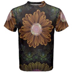 Abloom In Autumn Leaves With Faded Fractal Flowers Men s Cotton Tee by jayaprime