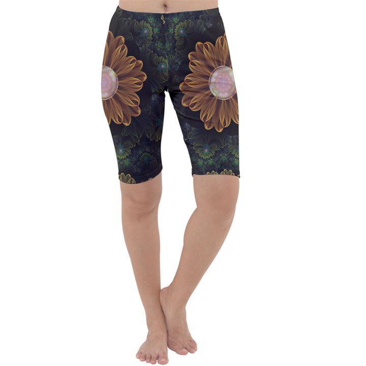 Abloom in Autumn Leaves with Faded Fractal Flowers Cropped Leggings 