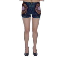 Abloom In Autumn Leaves With Faded Fractal Flowers Skinny Shorts by jayaprime