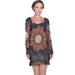 Abloom In Autumn Leaves With Faded Fractal Flowers Long Sleeve Nightdress by jayaprime