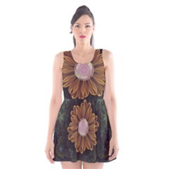 Abloom In Autumn Leaves With Faded Fractal Flowers Scoop Neck Skater Dress by jayaprime