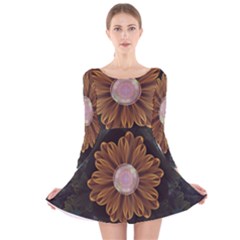 Abloom In Autumn Leaves With Faded Fractal Flowers Long Sleeve Velvet Skater Dress by jayaprime