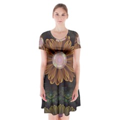 Abloom In Autumn Leaves With Faded Fractal Flowers Short Sleeve V-neck Flare Dress by jayaprime