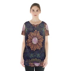 Abloom In Autumn Leaves With Faded Fractal Flowers Skirt Hem Sports Top by jayaprime