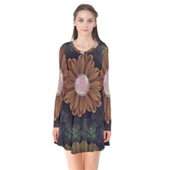 Abloom In Autumn Leaves With Faded Fractal Flowers Flare Dress by jayaprime