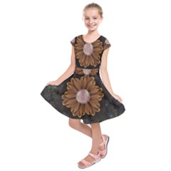 Abloom In Autumn Leaves With Faded Fractal Flowers Kids  Short Sleeve Dress by jayaprime