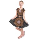 Abloom in Autumn Leaves with Faded Fractal Flowers Kids  Short Sleeve Dress View1