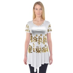 Happy Diwali Gold Golden Stars Star Festival Of Lights Deepavali Typography Short Sleeve Tunic  by yoursparklingshop