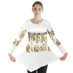 Happy Diwali Gold Golden Stars Star Festival Of Lights Deepavali Typography Long Sleeve Tunic  by yoursparklingshop