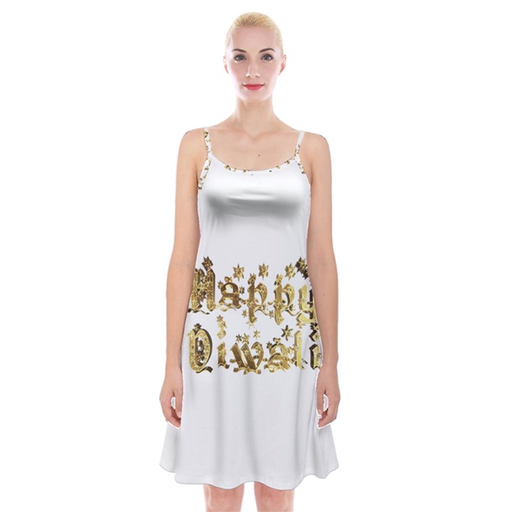 Happy Diwali Gold Golden Stars Star Festival Of Lights Deepavali Typography Spaghetti Strap Velvet Dress