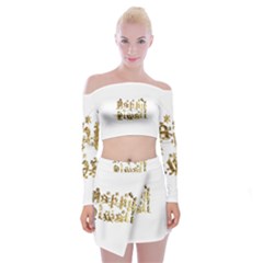 Happy Diwali Gold Golden Stars Star Festival Of Lights Deepavali Typography Off Shoulder Top With Mini Skirt Set by yoursparklingshop