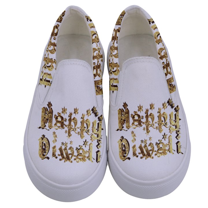 Happy Diwali Gold Golden Stars Star Festival Of Lights Deepavali Typography Kids  Canvas Slip Ons