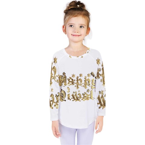 Happy Diwali Gold Golden Stars Star Festival Of Lights Deepavali Typography Kids  Long Sleeve Tee by yoursparklingshop