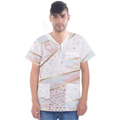 Collage,white Marble,gold,silver,black,white,hand Drawn, Modern,trendy,contemporary,pattern Men s V-neck Scrub Top