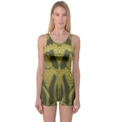 Art Nouveau Green One Piece Boyleg Swimsuit by NouveauDesign