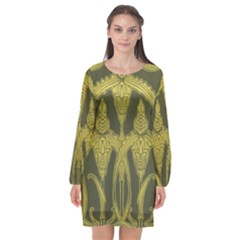 Art Nouveau Green Long Sleeve Chiffon Shift Dress  by NouveauDesign