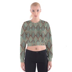 Art Deco Teal Brown Cropped Sweatshirt by NouveauDesign