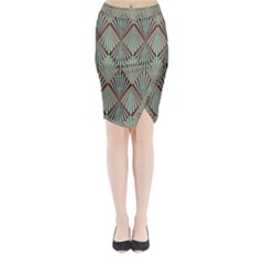 Art Deco Teal Brown Midi Wrap Pencil Skirt