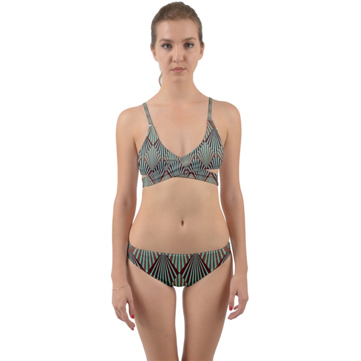 Art deco teal brown Wrap Around Bikini Set