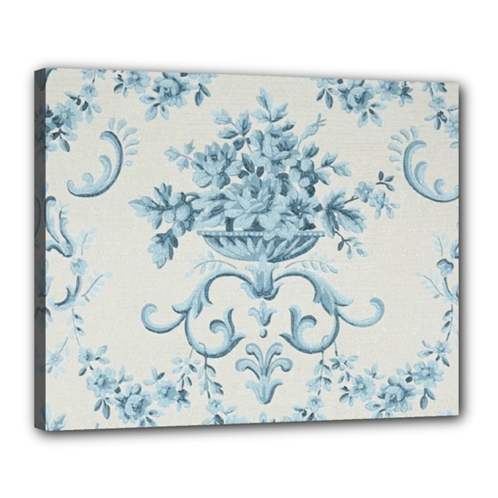 Blue Vintage Floral  Canvas 20  x 16 