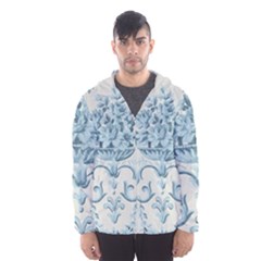 Blue Vintage Floral  Hooded Wind Breaker (men) by NouveauDesign